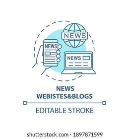 News websites and blogs concept icon. New media example idea thin line illustration. Featuring user-posted stories. Informational website. Vector isolated outline RGB color drawing. Editable stroke