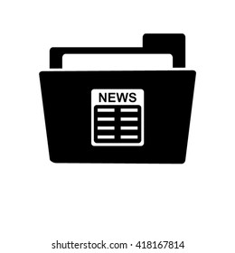 news - white vector icon;  black folder