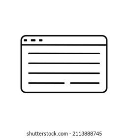 News window screen icon. Text frame. Network page. Page site. Technology concept. Vector illustration. Stock image. 