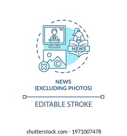 News Without Photos Concept Icon. Exception To Copyright Idea Thin Line Illustration. Current Events Report. Purpose For Public Consumption. Vector Isolated Outline RGB Color Drawing. Editable Stroke