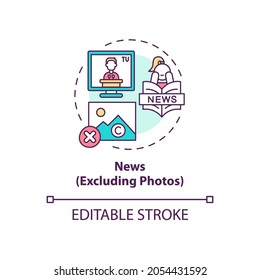 News Without Photos Concept Icon. Exception To Copyright Idea Thin Line Illustration. Current Events Reporting. Using Short Textual Extracts. Vector Isolated Outline RGB Color Drawing. Editable Stroke