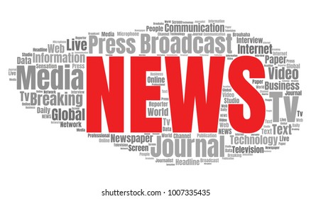 News Word Cloud. Breaking News Vector Collage Made of Popular Tags