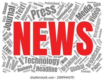 News Word Cloud. Breaking News Vector Collage Made of Popular Tags
