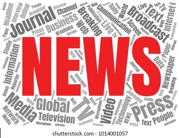 News Word Cloud. Breaking News Vector Collage Made of Popular Tags