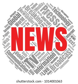 News Word Cloud. Breaking News Vector Collage Made of Popular Tags