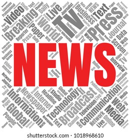 News Word Cloud. Breaking News Vector Collage Made of Popular Tags