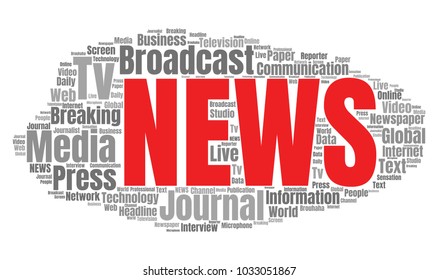 News Word Cloud. Breaking News Vector Collage Made of Popular Tags