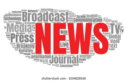 News Word Cloud. Breaking News Vector Collage Made of Popular Tags