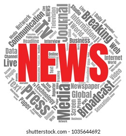 News Word Cloud. Breaking News Vector Collage Made of Popular Tags