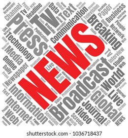News Word Cloud. Breaking News Vector Collage Made of Popular Tags