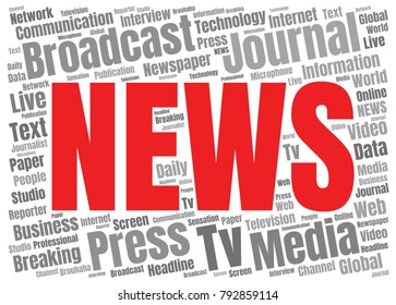 News Word Cloud. Breaking News Vector Collage Made of Popular Tags