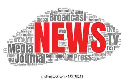 News Word Cloud. Breaking News Vector Collage Made of Popular Tags