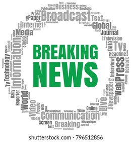 News Word Cloud. Breaking News Vector Collage Made of Popular Tags