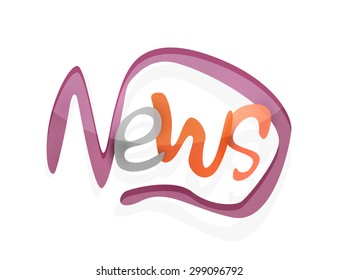 News word, drawn lettering typographic design element. Hand lettering, handmade calligraphy isolated