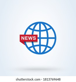 News World Or News Globe Sign Icon Or Logo. Line Digital News Concept. Online Broadcast, Linear Vector Illustration.