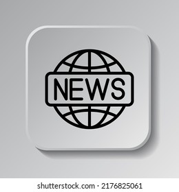 News world simple icon vector. Flat design. Black icon on square button with shadow. Grey background.ai