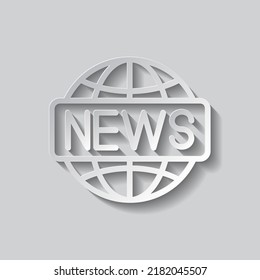 News world simple icon vector. Flat design. Paper style with shadow. Gray background.ai