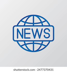 News world simple icon vector. Flat design. Paper cut design. Cutted blue symbol with shadow. Gray background.ai