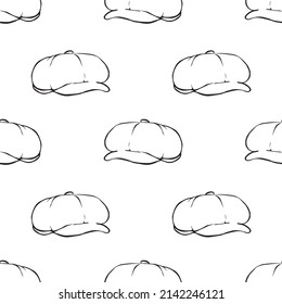 Newsboy cap seamless pattern doodle outline vector. Texture for background, label, print, packaging, merchandise, book, storefront, poster, fabric, wrapping, textile.
