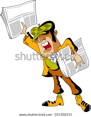 newsboy shouts of sensation on the streets of the city (vector illustration);