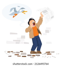 Newsboy spreads gossip and fake news. Guy Selling Newspapers. Funny people. Illustration concept template for website, web landing page, banner, presentation, social, poster, promotion or print media.