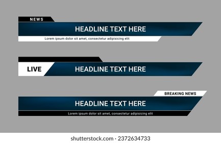 Newscast lower third banner vector. Set of lower third bar templates for breaking news, sports news on television, video and media online