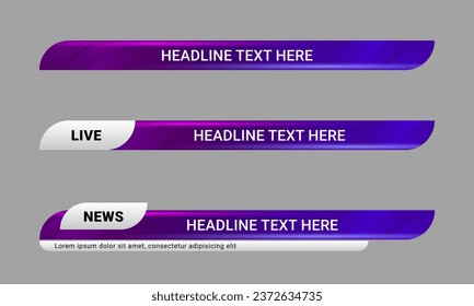 Newscast lower third banner vector. Set of lower third bar templates for breaking news, sports news on television, video and media online