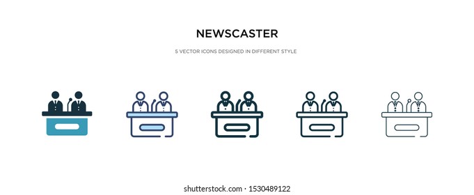 newscaster icon in different style vector illustration. two colored and black newscaster vector icons designed in filled, outline, line and stroke style can be used for web, mobile, ui