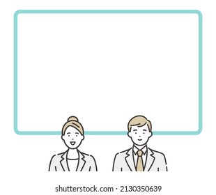 Newscaster and monitor type frame. White copy space.