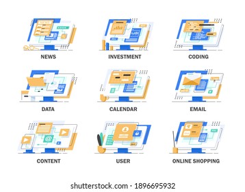 News,investment,coding,data,calendar,email,content,user,online Shopping,flat Design Icon Vector Illustration