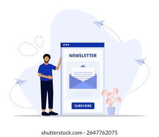 Ilustração do conceito da newsletter. Adequado para landing page, ui, web, cartão de introdução do aplicativo, 
editorial, folheto e banner.