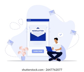 Ilustração do conceito da newsletter. Adequado para landing page, ui, web, cartão de introdução do aplicativo, 
editorial, folheto e banner.