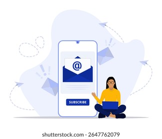 Ilustração do conceito da newsletter. Adequado para landing page, ui, web, cartão de introdução do aplicativo, 
editorial, folheto e banner.