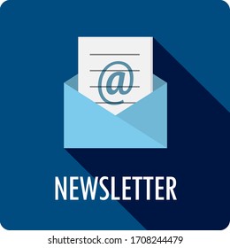 NEWSLETTER dark blue square vector button with online document symbol