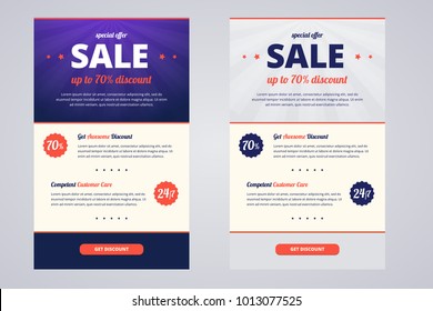 Newsletter design template for sale, two color variants with discount offer. Vector illustration in EPS10