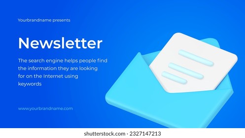Newsletter digital mail service for send receive online correspondence 3d banner realistic vector illustration. Internet marketing business information incoming message for web text communication