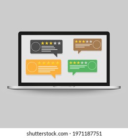 Newsletter email illustration with laptop isolated on blue. Laptop mail with a new letter in the inbox open to read or send to other mailbox. Vector newsletter icon for delivery or to read a new email
