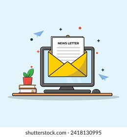 Newsletter Flat Vektorgrafik. Konzept der E-Mail-Kampagne Online-Marketing und Business-Design