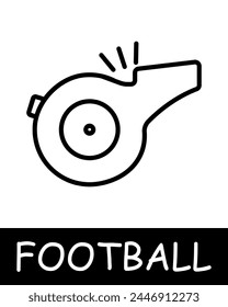 Newsletter, football icon. Whistling, sports equipment, outdoor activity, useful hobby, recreation, sports equipment and leisure activity. Healthy lifestyle concept.