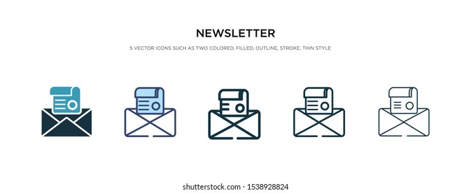 newsletter icon in different style vector illustration. two colored and black newsletter vector icons designed in filled, outline, line and stroke style can be used for web, mobile, ui