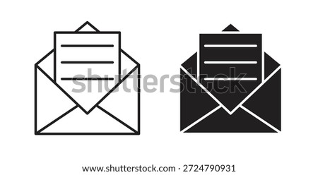 Newsletter icon in line design and solid black and white colors for designs