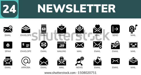 Newsletter Icon Set 24 Filled Newsletter Stock Vector Royalty Free