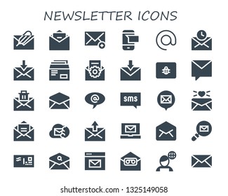 newsletter icon set. 30 filled newsletter icons.  Simple modern icons about  - Email, Sms, Arroba, Mail, Envelope, Spam, Private message, News