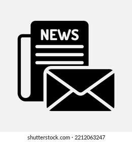Icono de boletín en un estilo sólido sobre el correo electrónico, uso para la presentación de la aplicación móvil del sitio web