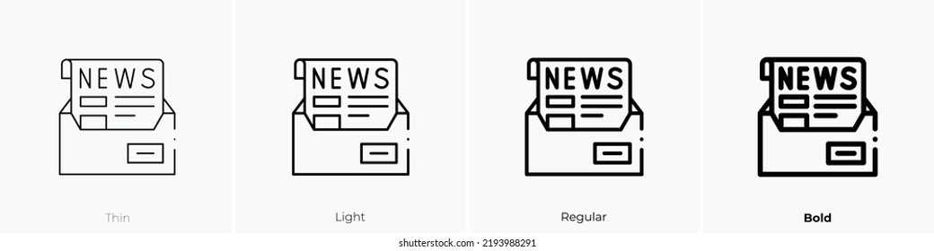 newsletter icon. Thin, Light Regular And Bold style design isolated on white background