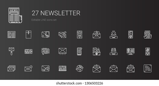 newsletter icons set. Collection of newsletter with email, news, mail, rss feed, envelope. Editable and scalable newsletter icons.