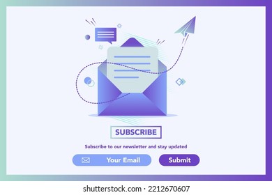 Konzept der Newsletter-Illustration. Mail-Konzept-Illustration. E-Mail, Digital-Marketing. Kontaktieren Sie uns, initiieren Sie Kontakt, kontaktieren Sie uns... E-Mail-Marketing, Web-Chat, 24-Stunden-Support. Konzept abonnieren