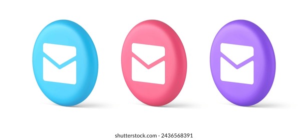 Newsletter inbox chat message button remotely communication digital notification 3d realistic blue pink and purple icons. Email closed paper envelope letter e mail contact correspondence