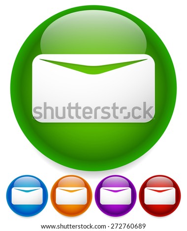 Newsletter, mail, email icon or button. White envelope symbol on bright circles with glossy effect.