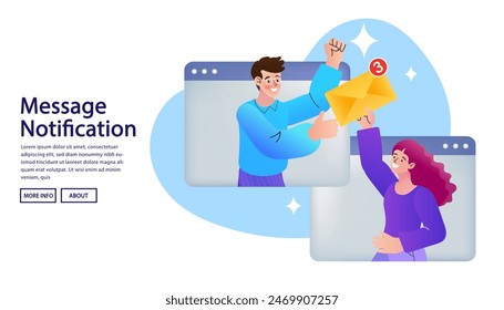 Newsletter in mailbox. E-mail marketing, subscription, communication. Inbox mail concept. New message notification, letter in online envelope. virtual relationship People chatting. vector illustration